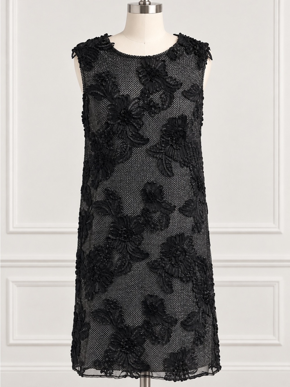 Karl Lagerfeld Black & White Dress with Black Ribboned Net overlay sz10 NWT